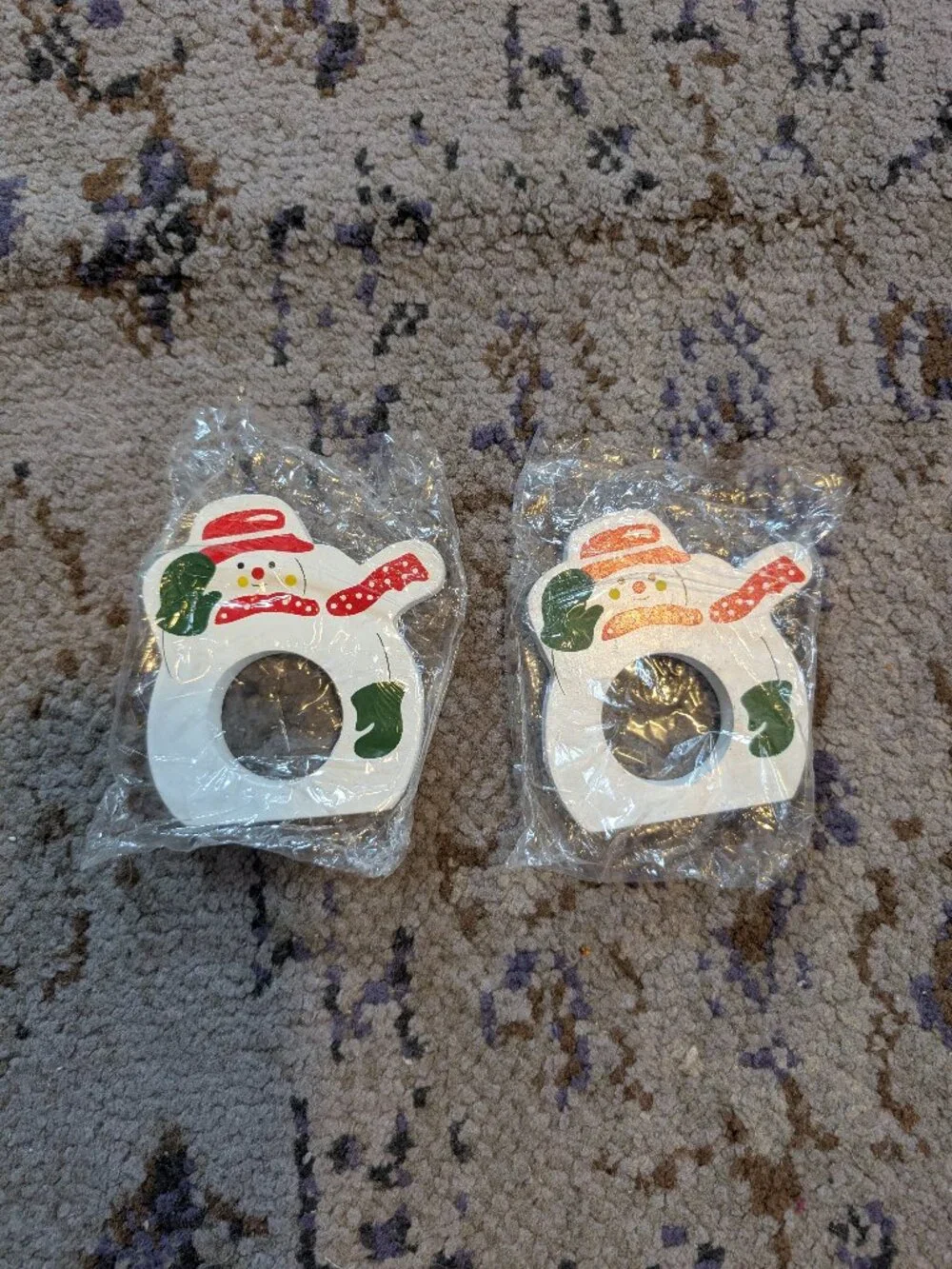 Vintage Christmas Snowman Wooden Napkin Holders Set Of 2 Holiday Decor